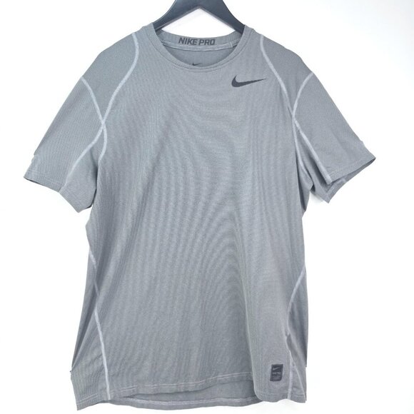 NIKE PRO Combat Grey Black Striped Compression Workout Shirt - Picture 1 of 8